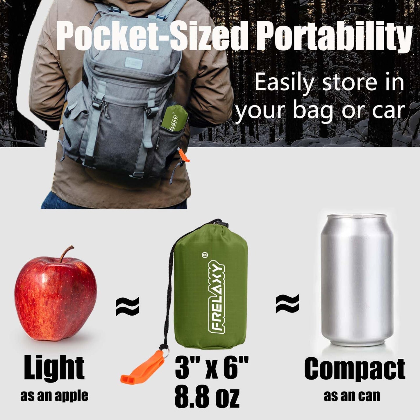 Frelaxy Extra-Thick Emergency Tent, Compact Survival Tent with Whistle, Upgraded Paracord, Storage Pouch, and EVA Case, 2 Person Emergency Shelter for Backpacking, Hiking (Army Green - 2 Pack)