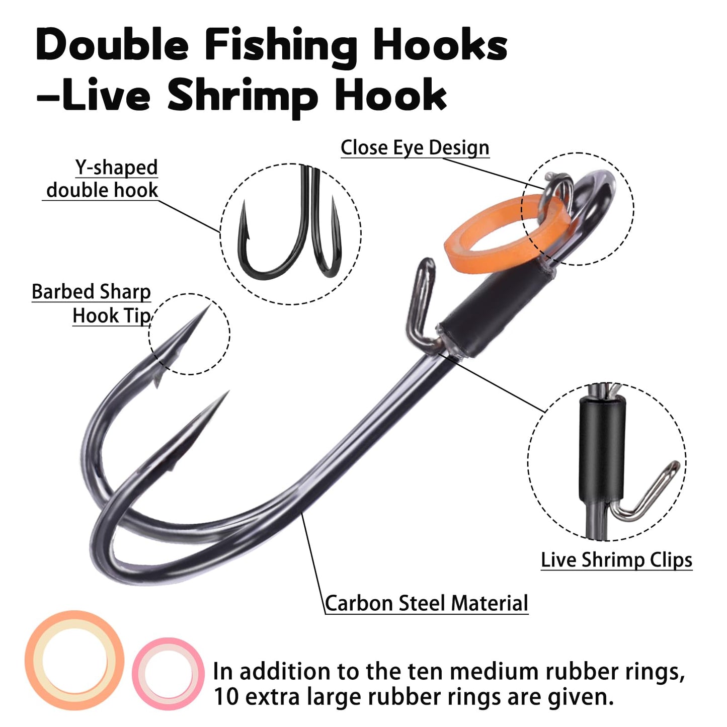 9KM DWLIFE Live Shrimp Fishing Hooks10Pcs Double Fishing Hooks Lure Magnetic Hooker Catfish Bass Hooks Fishing Lures Saltwater