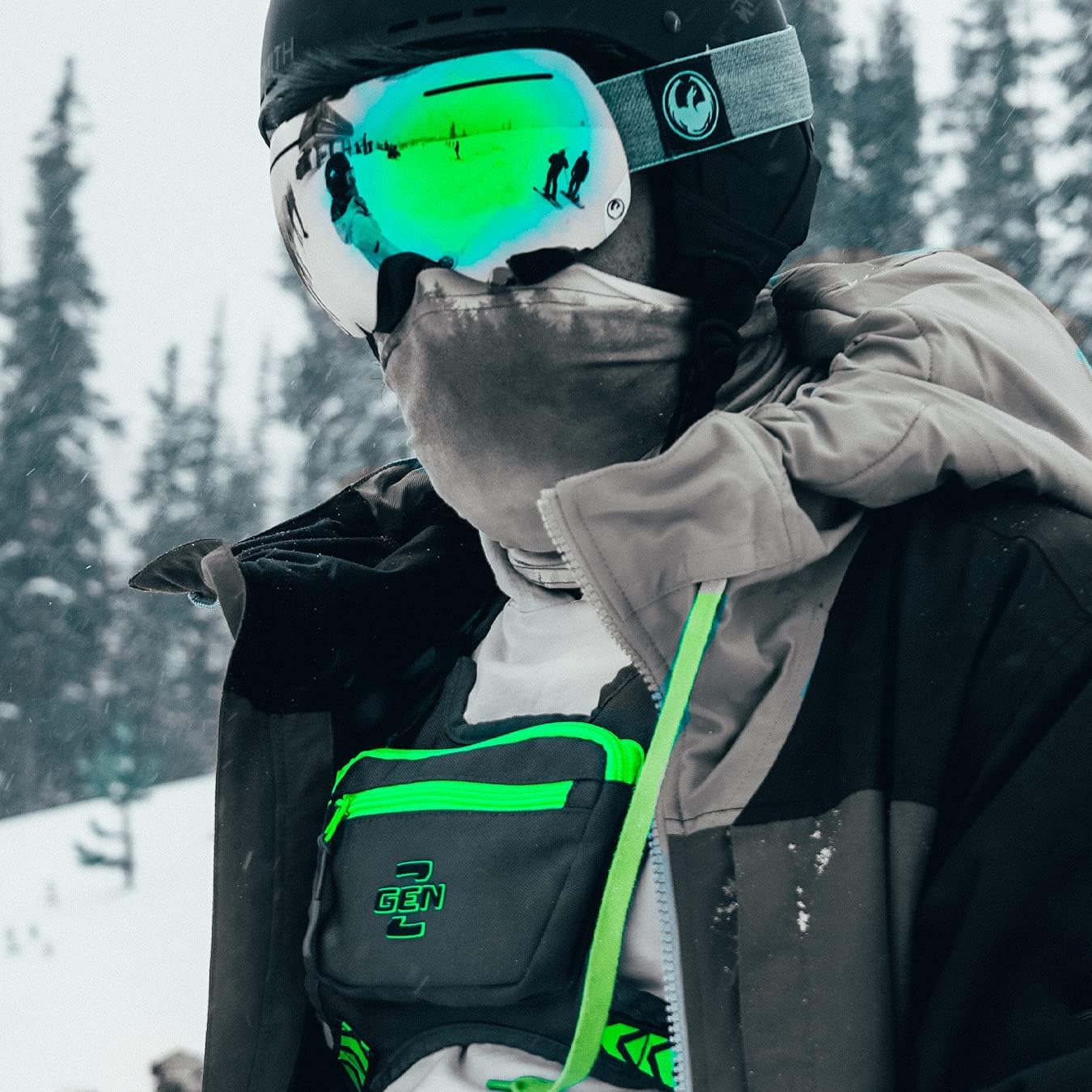 Ski & Snowboard Chest Pack - Lightweight Gunmetal Bag with 3 Pockets & No-Bounce Straps | Ideal for Winter Sports