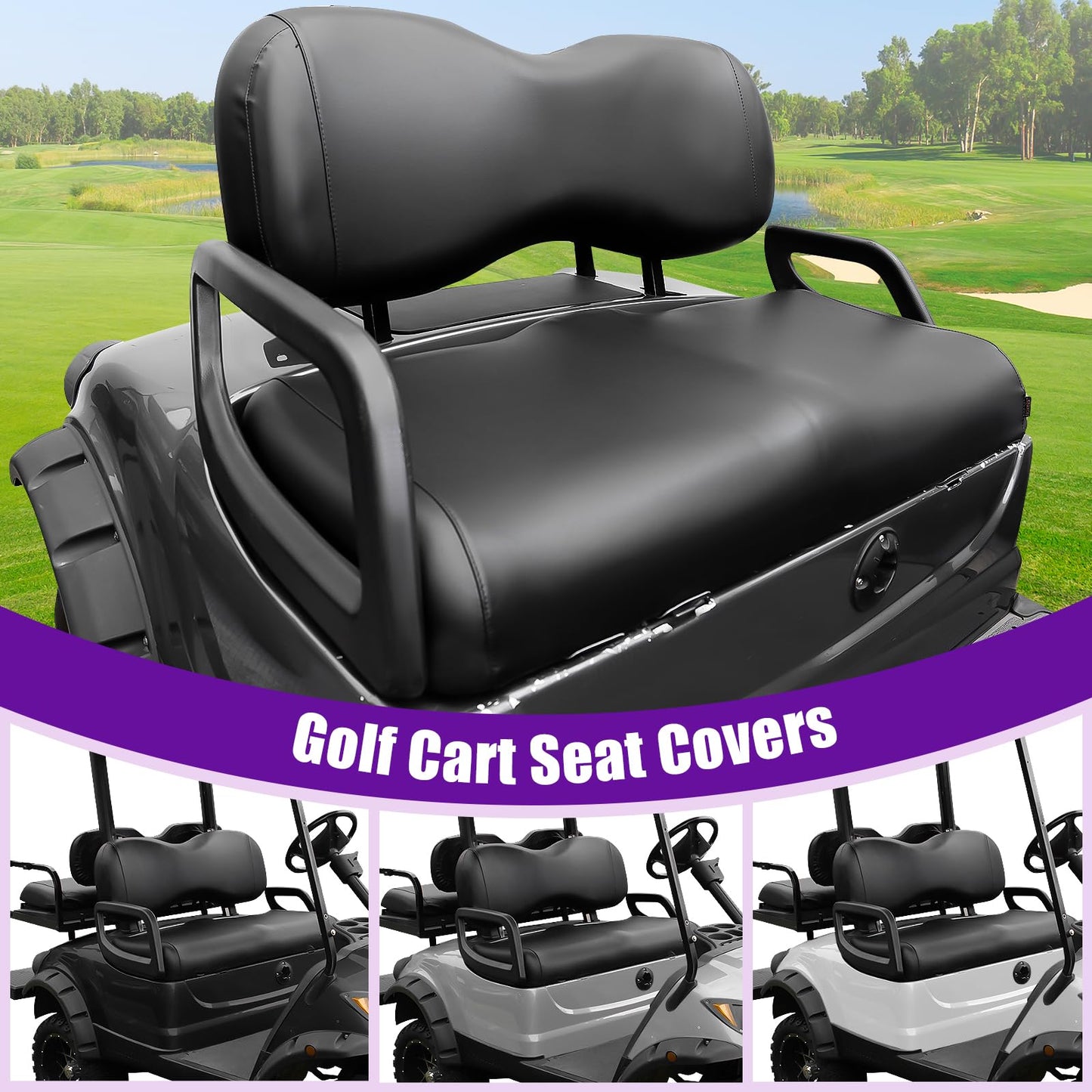 PZWLI 4PCS Golf Cart Seat Covers Kit,Front and Rear Seat Cover for Club Car Precedent Standard Cushion,Smooth and Simple Style, Waterproof Replacement Seat Cover(Black)