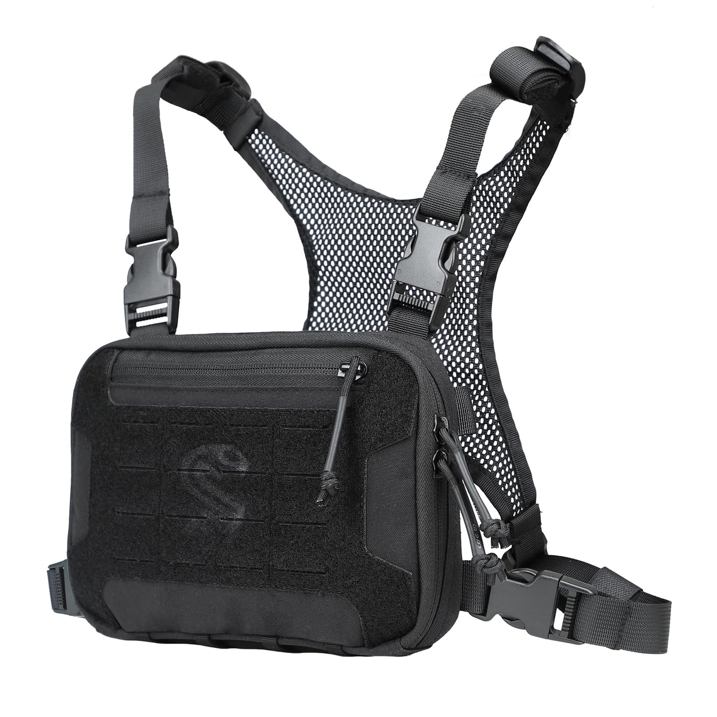 MGFLASHFORCE Tactical Chest Rig Bag for Men, Chest Pack with Holster Laser Cut EDC Molle Pouch for Workout Running Hunting Outdoor Sports, Compatible with Tactical Vest