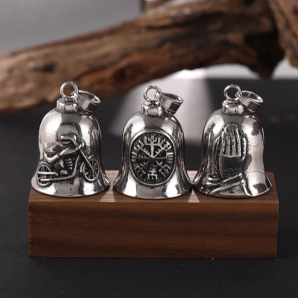 TURTLEDOVE Viking Vegvisir Motorcycle Ride Bell, Stainless Steel Guardian Motorcycle Angel Bell, Gremlin Bell Motorcycle Accessories