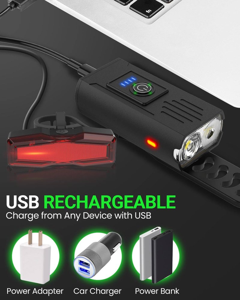 Victoper Bike Light, High Lumens Super Bright Bicycle Lights, 6+4 Modes USB Rechargeable Bike Headlight & Tail Light Set, Waterproof Safety Bike Front & Rear Light for Valentine's Day Gifts