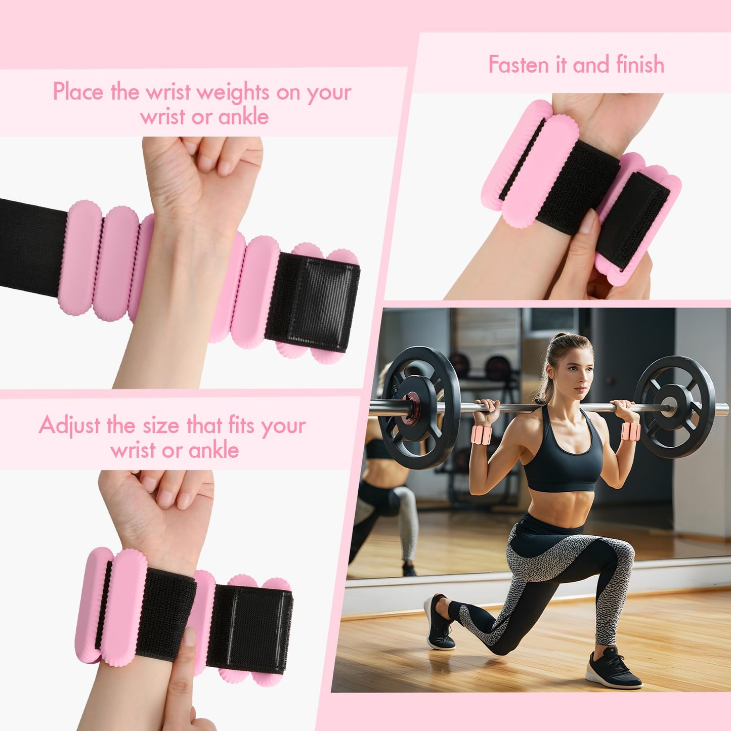 Wrist Ankle Weights for Women, Adjustable Ankle Weights Strength Training Silicone Bracelets Workout Wrist Ankle Weights for Men Women Yoga Running Dance Ankle Arm Leg Weights (2lb) (Pink)