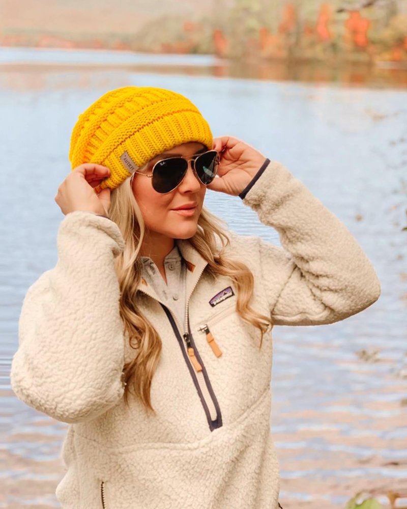 FURTALK Winter Beanie Hat for Women Satin Lined Cable Knit Chunky Slouchy Beanies Skull Warm Cap Yellow