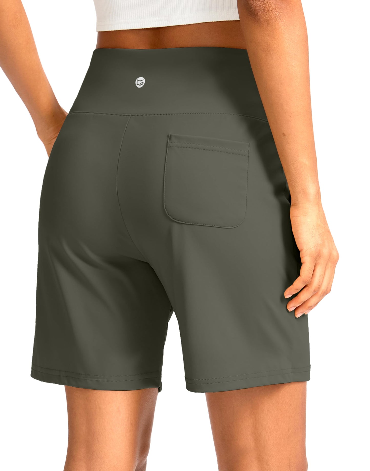 G Gradual Women's Bermuda Long Shorts with Pockets 7" High Waisted Knee Length Shorts for Women Walking Athletic Workout(Grey Sage-L7,L)