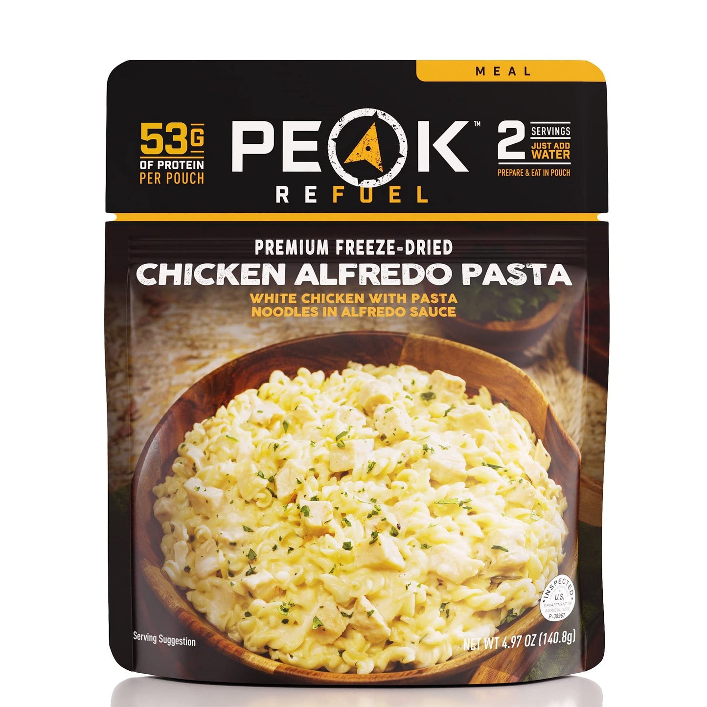 Peak Refuel Chicken Alfredo Pasta | Premium Freeze Dried Camping Food | Backpacking & Hiking MRE Meals | Just Add Water | 100% Real Meat | 48g of Protein | 2 Serving Pouch (2 Serving)