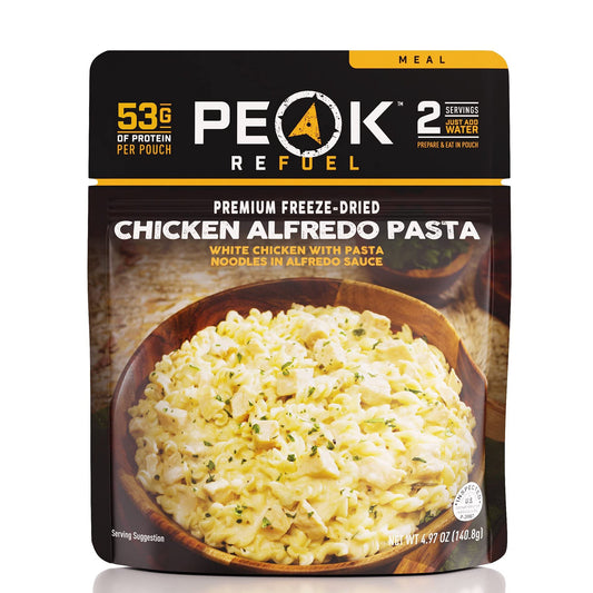 Peak Refuel Chicken Alfredo Pasta | Premium Freeze Dried Camping Food | Backpacking & Hiking MRE Meals | Just Add Water | 100% Real Meat | 48g of Protein | 2 Serving Pouch (2 Serving)