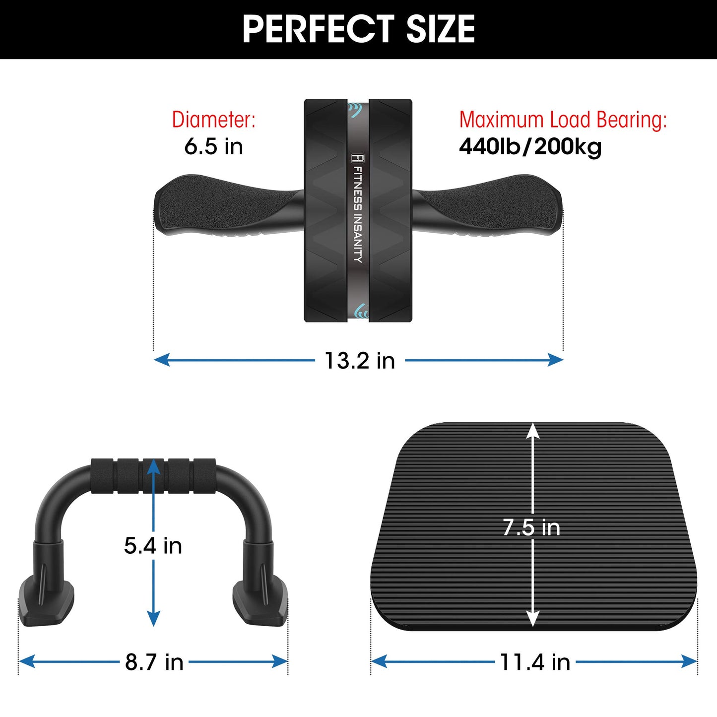 Ab Roller Wheel, 6-in-1 Ab Roller Kit with Knee Mat, Push-Up Bars, Resistance Bands, Workout Poster, Workout Guide, Perfect Home Gym Equipment for Men Women Abdominal Exercise