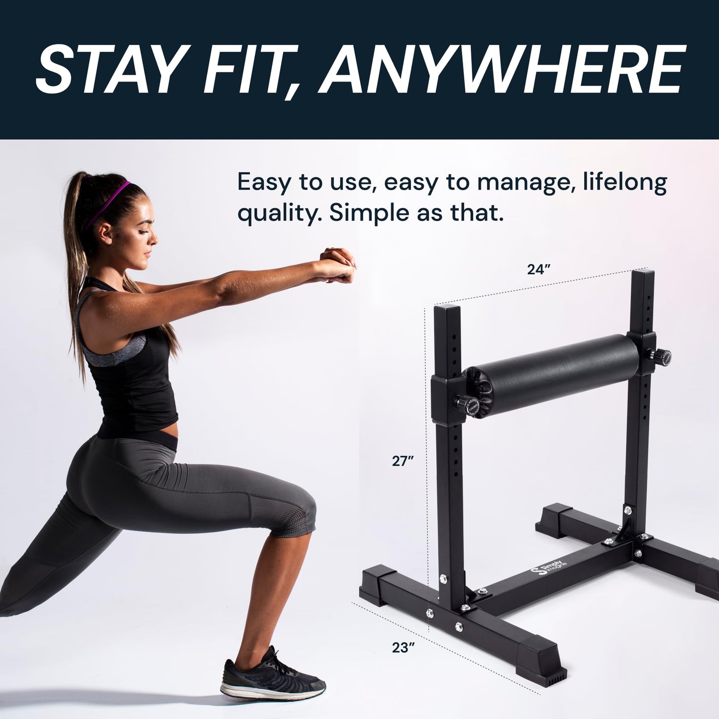 SimplyImagine Bulgarian Split Squat Stand- Adjustable Single Leg Squat Stand- Standing Workout, Ultimate Strength Single Leg Squat Roller Bodyweight and Dumbbell Use- Lower Body Muscles Gym Equipment