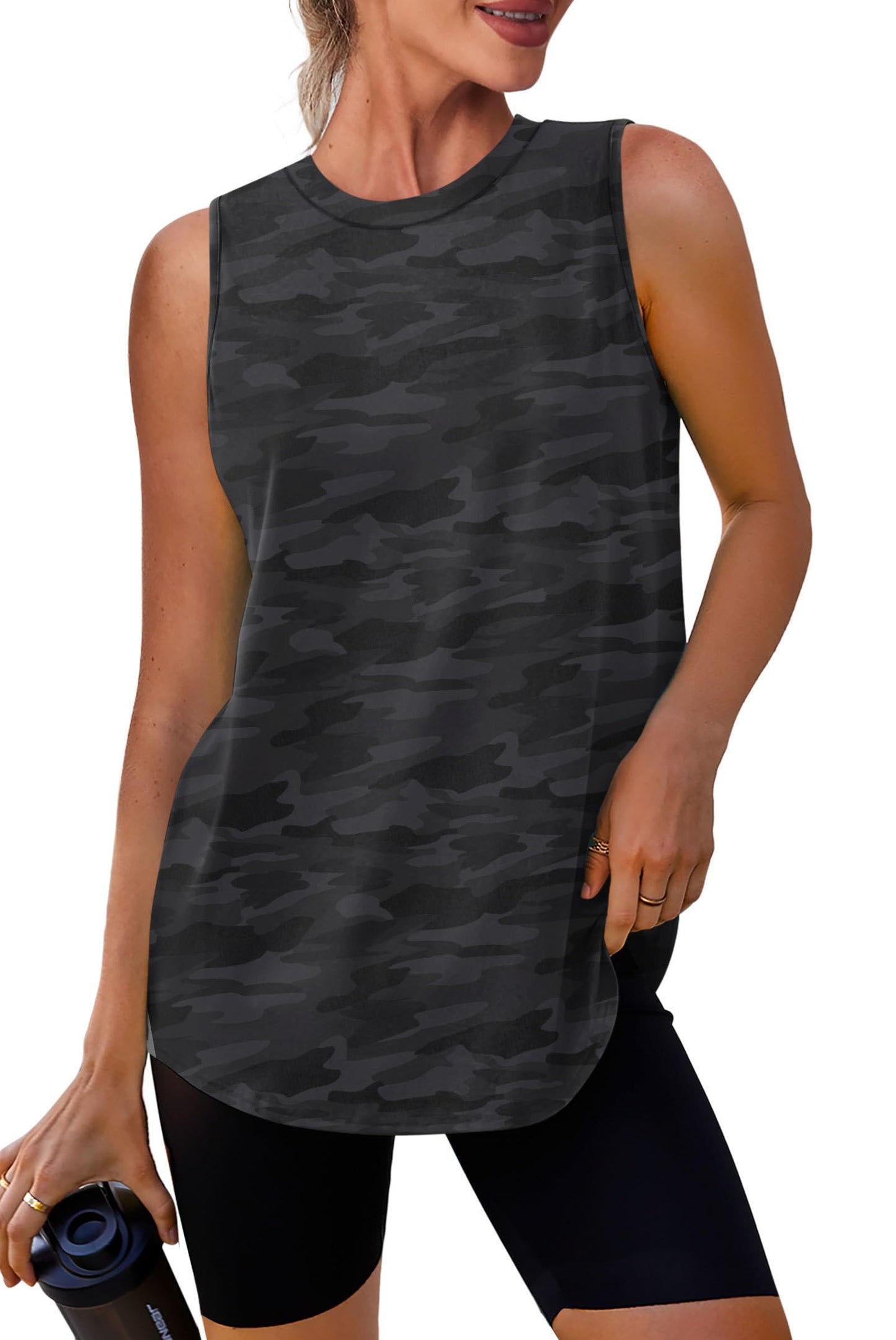 Women's Workout Tank Tops Racerback Athletic Yoga Tops Loose Fit Sleeveless Running Gym Sports Shirts for Women Black White M