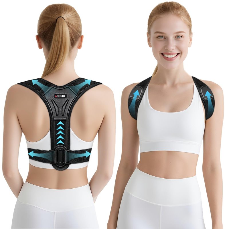 ZINUU Posture Corrector for Women and Men, Upgraded Comfortable Upper Back Brace with Shoulder Pads & 3D Pad, Adjustable Back Straightener Support for Back, Shoulder and Neck (Black-M)