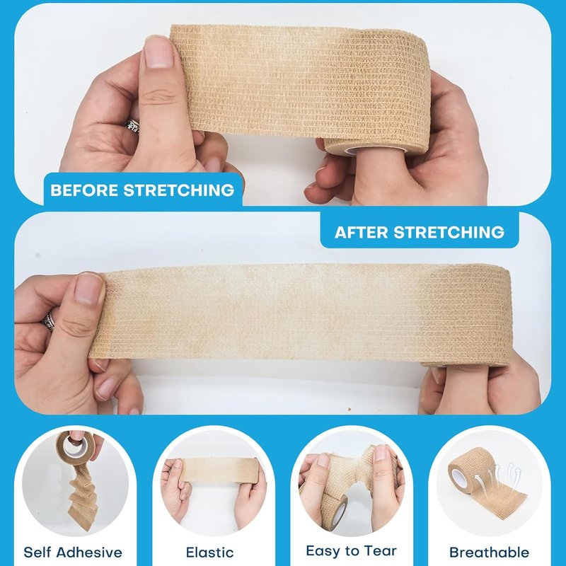 Self-Adhesive Bandage Wrap - 2 Inch x 5 Yards | Skin Color Cohesive Athletic Tape for Medical First Aid & Injury Support