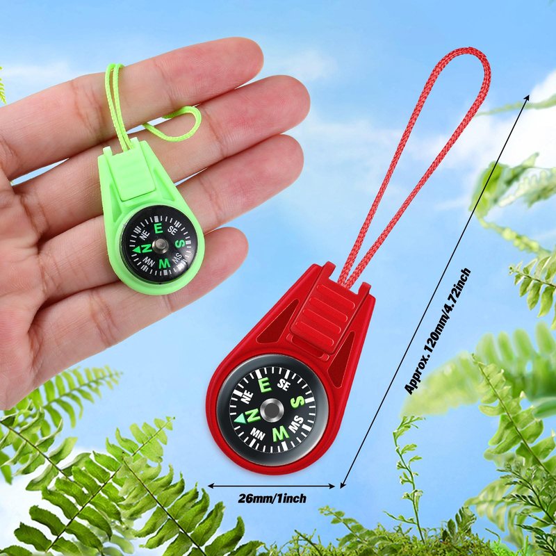 50 Pack Compass for Kids Hiking and Survival Small Mini Pocket Compasses Keychain Lanyard Boy Scout Party Favor Toy Set, Bulk