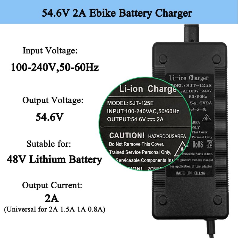 Electric Bike Charger 48V, 54.6V 2A Charger (5 Plugs) Fast Universal for 48V Lithium Battery, Compatible with Ebike, One Wheel, Electric Bicycle, Rad Power Bike