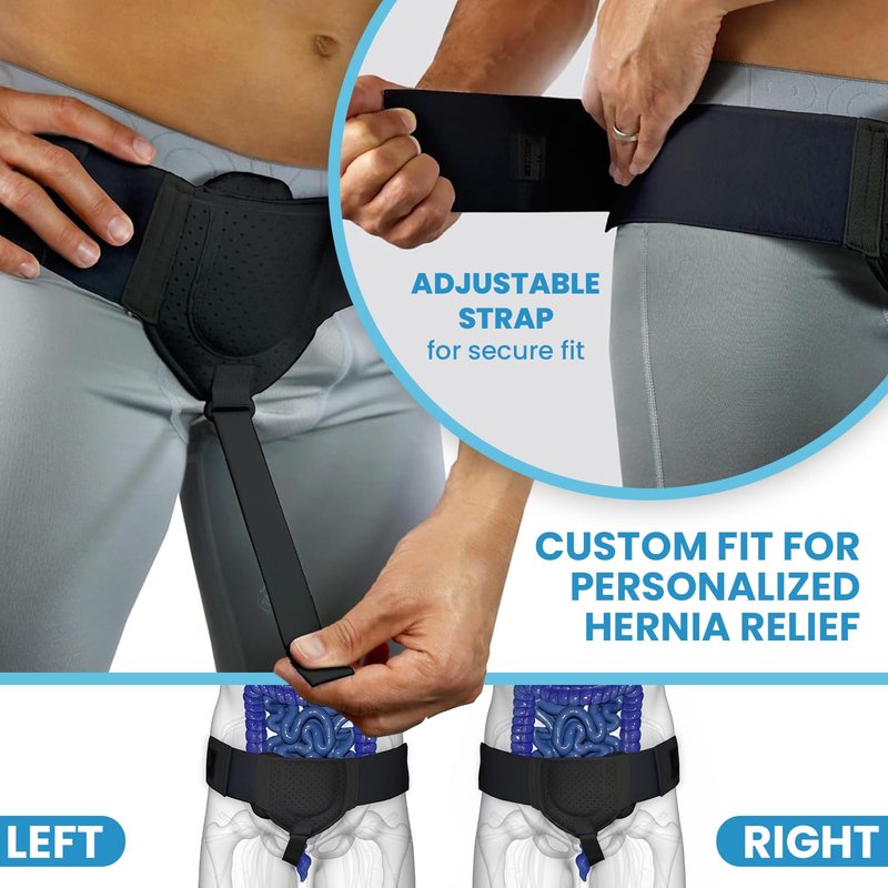 Everyday Medical Inguinal Hernia Belt for Men & Women - Post Surgery Groin Hernia Truss for Left/Right Side, Adjustable Inguinal Hernia Support Belt w/Compression Pad - Black, S/M