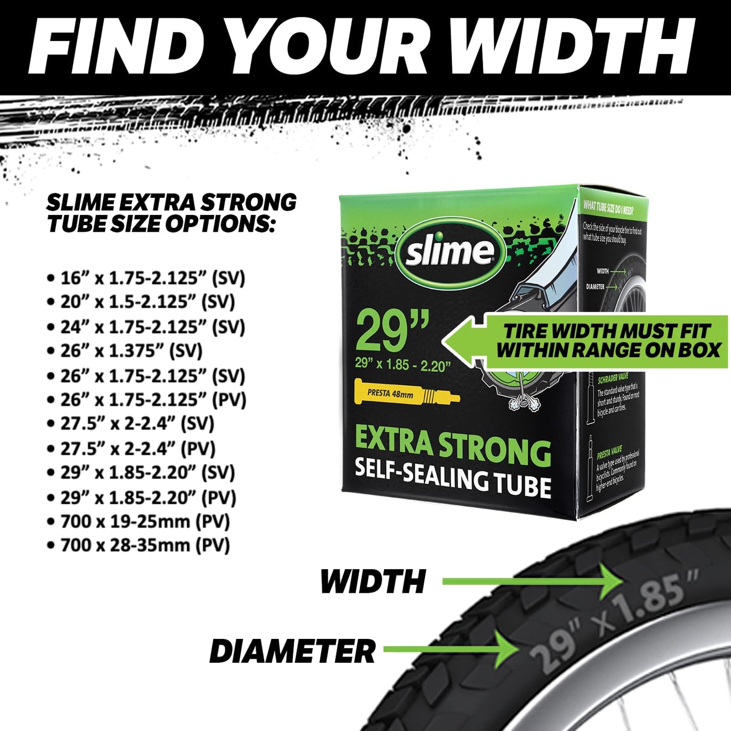 Slime 30084 Bike Inner Tube with Slime Puncture Sealant, Extra Strong, Self Sealing, Prevent and Repair, Presta Valve, 26" x 1.75-2.125"