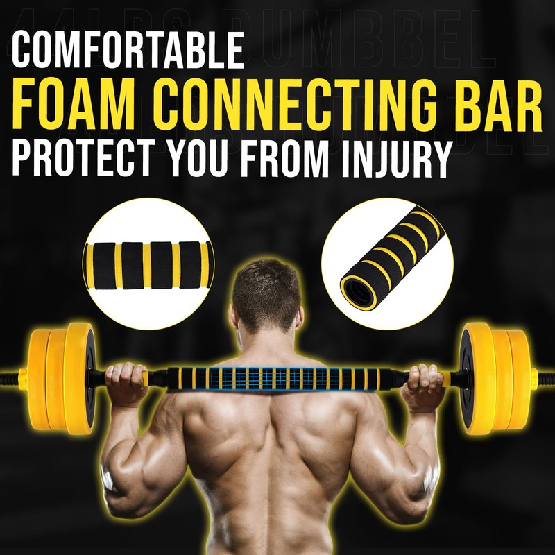 GarveeLife Adjustable Dumbbell Weight Set, Dumbbell Weights with Pe Coating and Comfortable Handle for Home Gym, 44 Lbs, Yellow