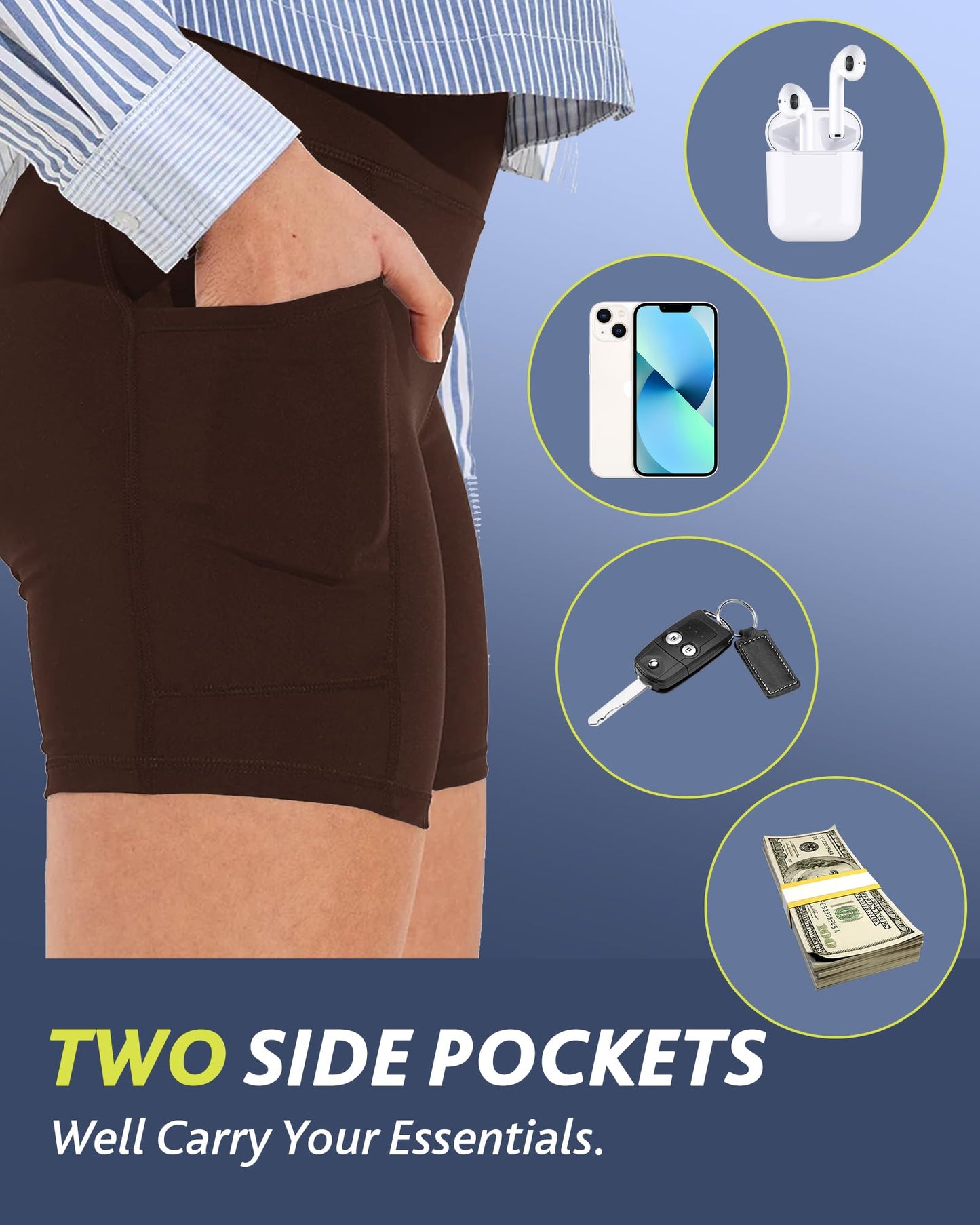 CAMPSNAIL Biker Shorts Women with Pockets - 3"/5"/8" High Waisted Workout Spandex Tummy Control Gym Running Yoga Shorts Chocolate