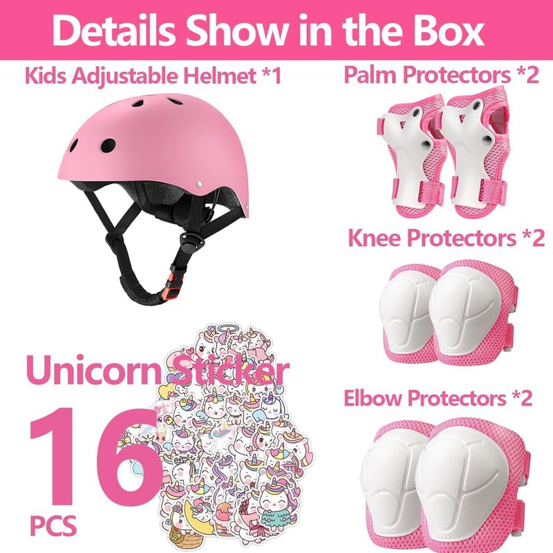 Kids Bike Helmet Set - CPSC Certified Protective Gear with Knee, Elbow, and Wrist Pads | Adjustable Black Helmet for Ages 2-8