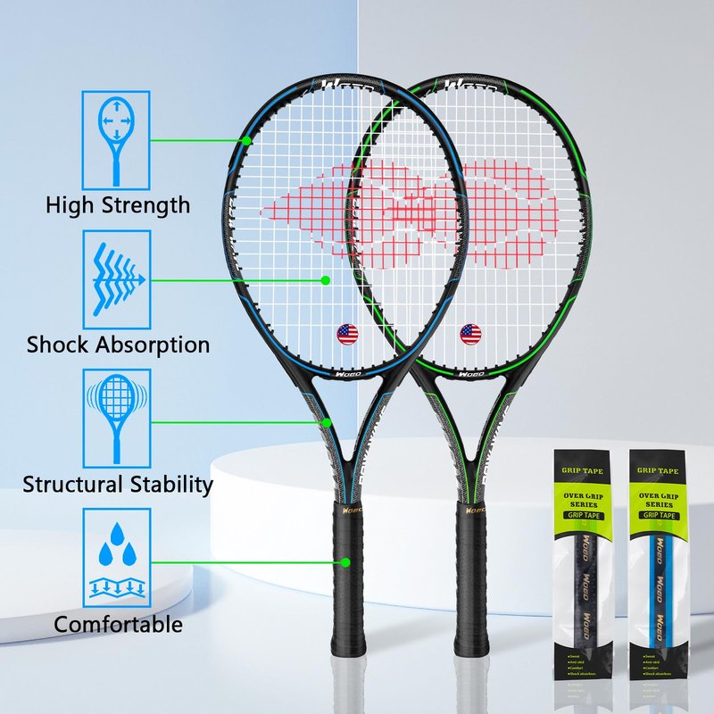 WOED BATENS Adult 2 Player Tennis Racket Perfect for Beginner and Professional Players, 27” Speed Tennis Racquet Include 2 Overgrips, Tennis Bag, 2 Vibration Dampes, 2 Covers