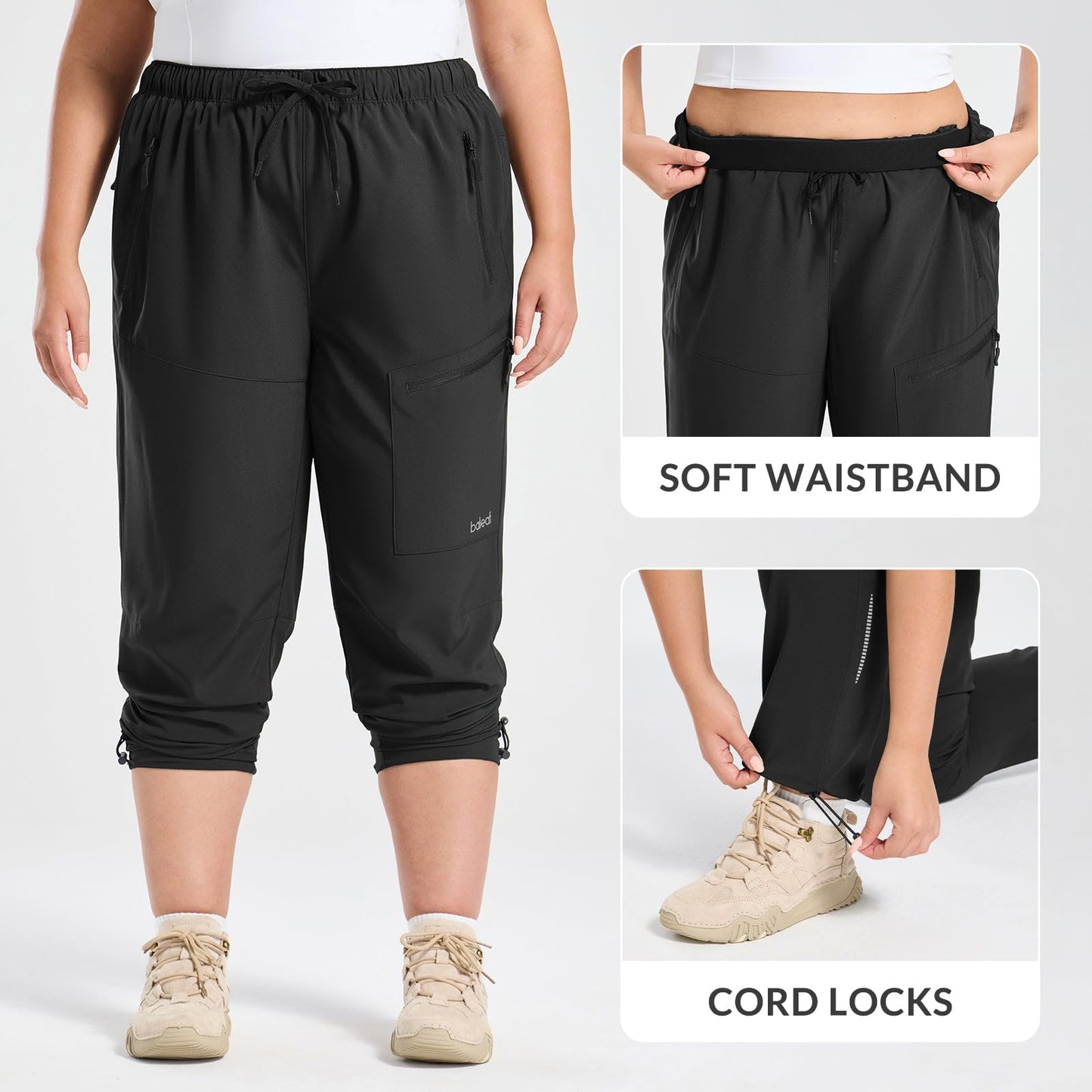 baleaf Women's Plus Size Hiking Pants Water Resistant Black XL
