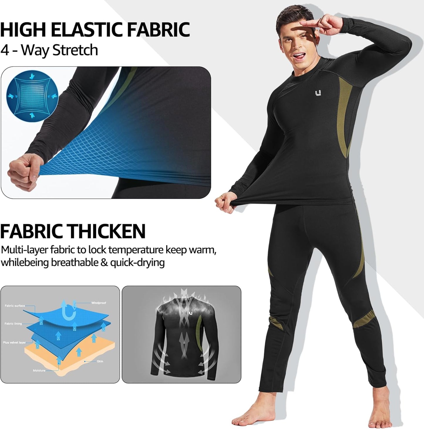 Men's Thermal Underwear Set - Quick-Drying Fleece Base Layer | Top & Long Johns