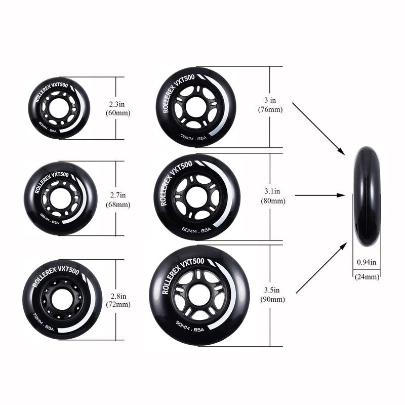 Rollerex VXT100 85A Kids RipStik/Inline Skate Wheels (2-pack w/bearings, spacers and washers) (Use on Hockey Roller Blades) - Can Be Used As RipStik Caster Board Wheel Replacements (68mm)