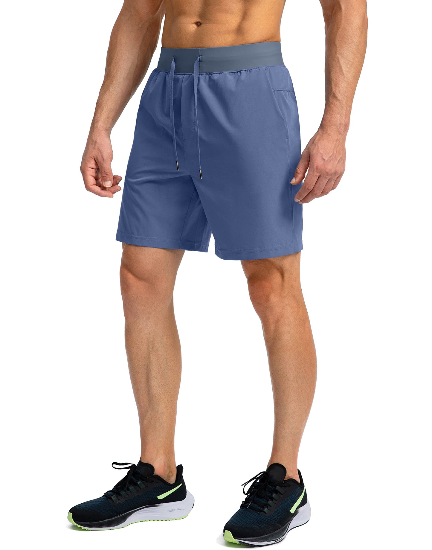 Soothfeel Men's Running Shorts with Zipper Pockets 7 Inch Lightweight Quick Dry Gym Athletic Workout Shorts for Men (Blue, XXL)