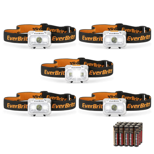 EverBrite LED Headlamp, 4 Lighting Modes, Pivoting Head with Adjustable Headband, IPX4 Water Resistant Perfect for Running, Camping and Hiking, 3 AAA Battery Powered(5 Pack)