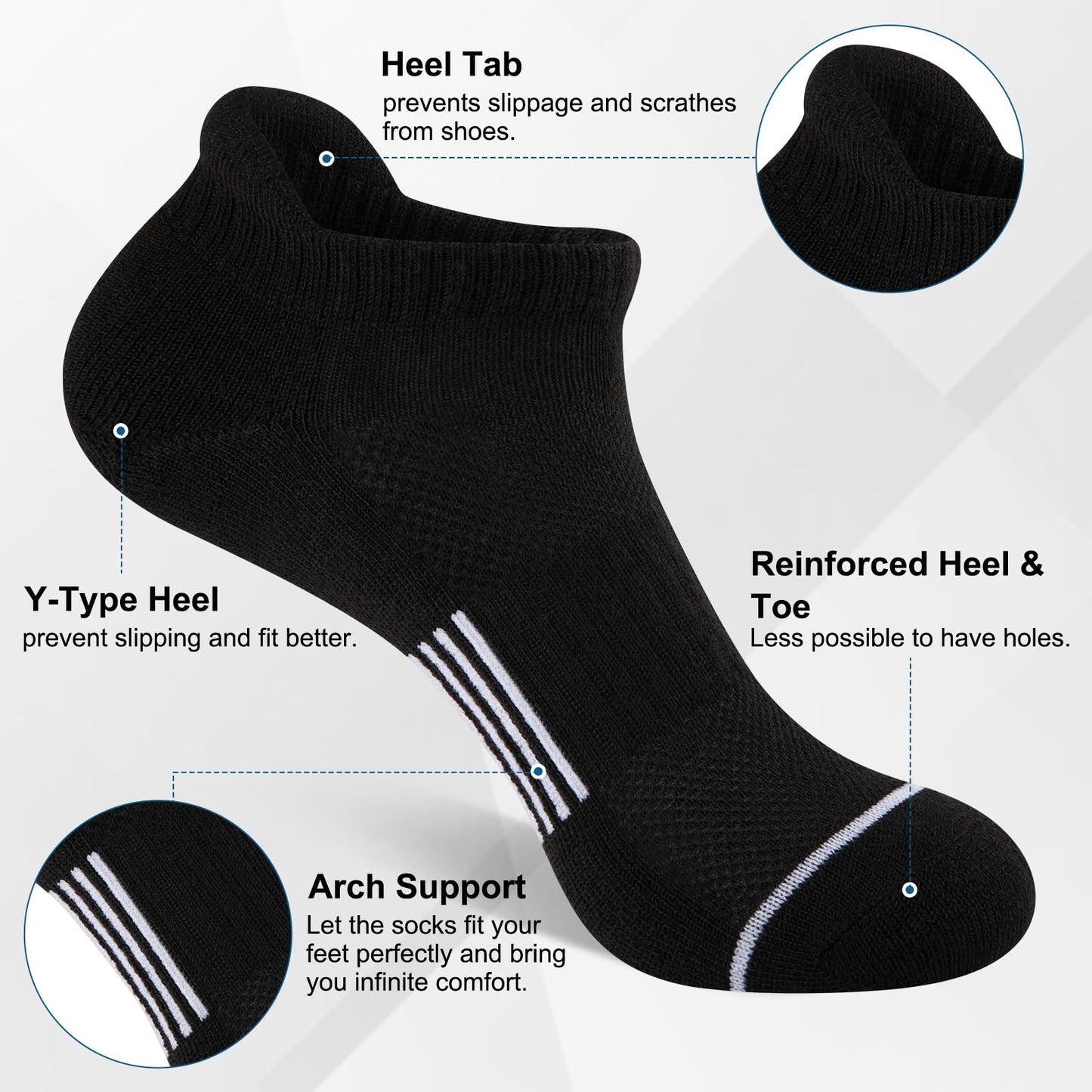 Heatuff 7 Pairs Womens Ankle Socks Athletic Cushioned Anti-Blister Running Low Cut Socks with Tab
