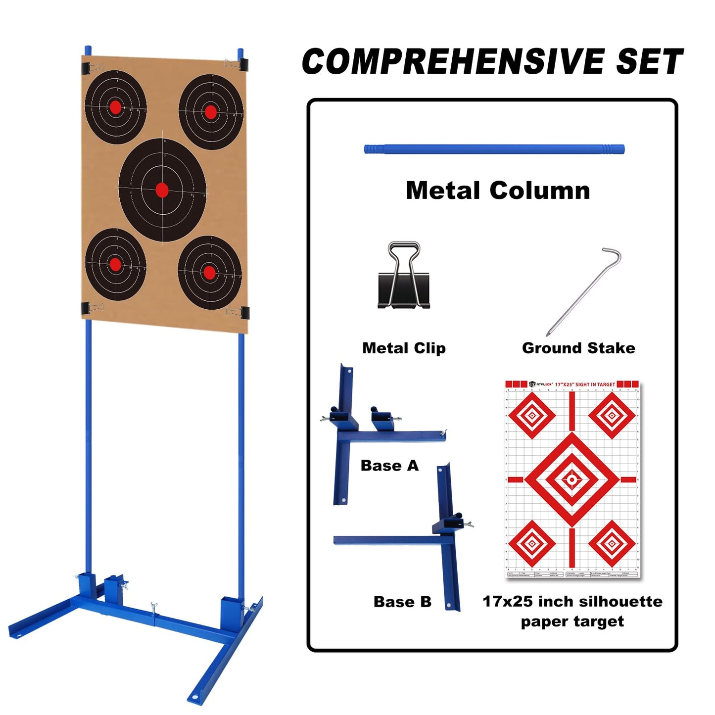 Atflbox Shooting Target Stand with 10pcs 17x25 Inch Sight in Paper Targets, Durable Paper Target Holder with Stable Adjustable Base for Cardboard Silhouette, H Shape, IPSC, IDPA Practice