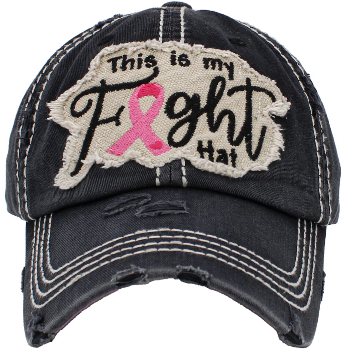 KBETHOS KBV-1182 BLK Pink Ribbon Breast Cancer Awareness Fight Hope Vintage Baseball Cap Hat Women Cotton Adjustable