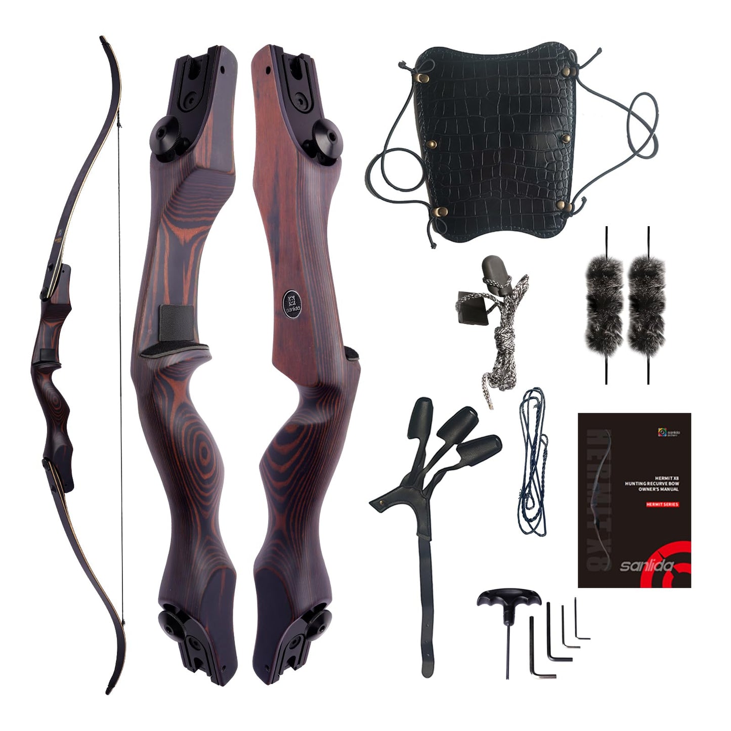 New Sanlida Hermit X8 Standard ILF Takedown Hunting Recurve Bow for Adults and Hunters, 60 Inch Wooden Recurve Bows Package for Outdoor, Hunting and Practice 25-60Lbs RH Only (45Lbs)