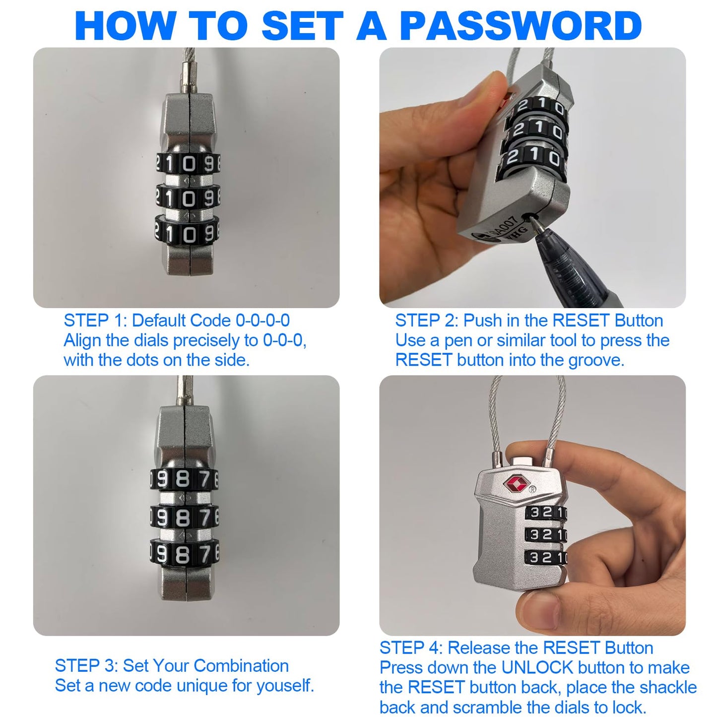 LAFENLIN TSA Cable Lock 4-Pack for Luggage & Gun Cases,3-Dial Combo Padlock