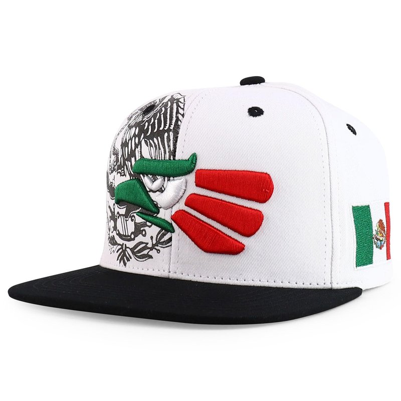 Trendy Apparel Shop Hecho En Mexico Eagle 3D Embroidered Flat Bill Snapback Cap - White Black Mexico