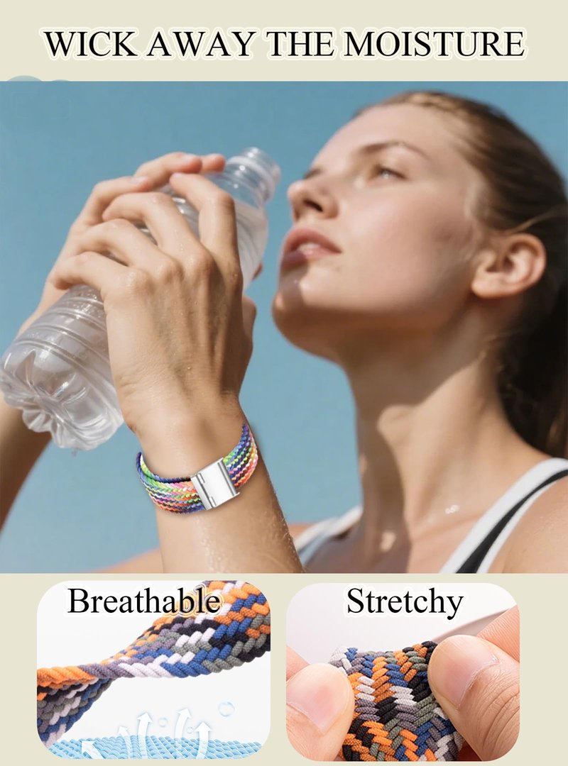 Yeahxing Braided Bands for Fitbit Versa4 - Compatble with Fitbit Versa 4/Versa 3/Sense 2/Sense1, Stretchy Braided Nylon Wristband, Secured Metal Clasp Sport Strap for Women Men, Durable, Breathable