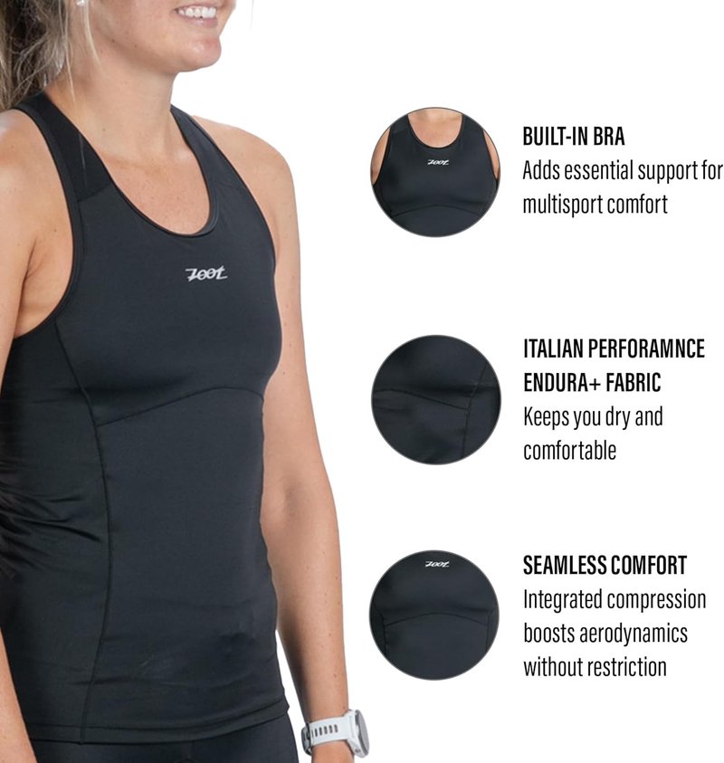 Zoot Women's Triathlon Racerback Tank Top - UPF 50+ Fabric, Built-in Bra Support | Performance Fit, Rear Pockets