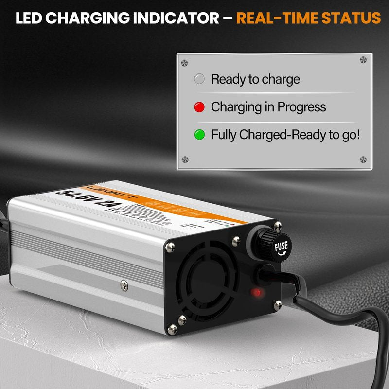 PacPow 54.6V 2A Charger for 48V Lithium-ion Battery ebike Charger Electric Bike Charger Electric Scooter Charger Hoverboard Charger Replacement Charger with 6 Connectors