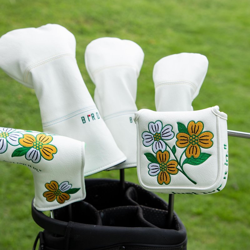 Golf Square Heel Shaft Mallet Putter Cover Headcover, Flower Magnetic Closure Elegant Embroidery Premium Leather Golf Mallet Putter Covers