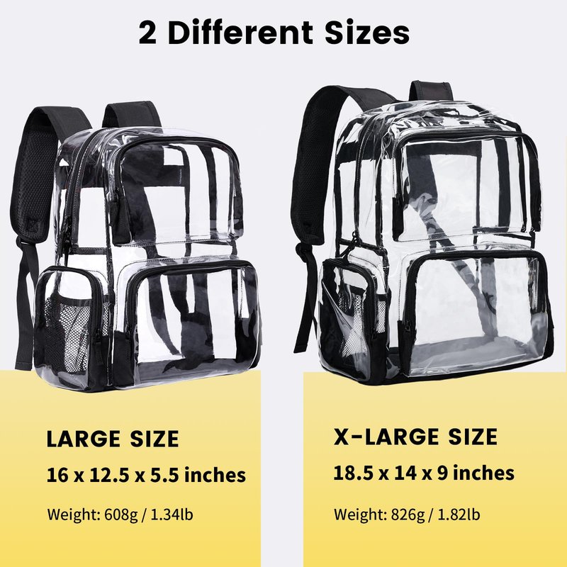 Vorspack Clear Backpack Heavy Duty - Extra Large Transparent Bookbag with Reinforced Bottom See Through Bag for College Workplace Security - Black