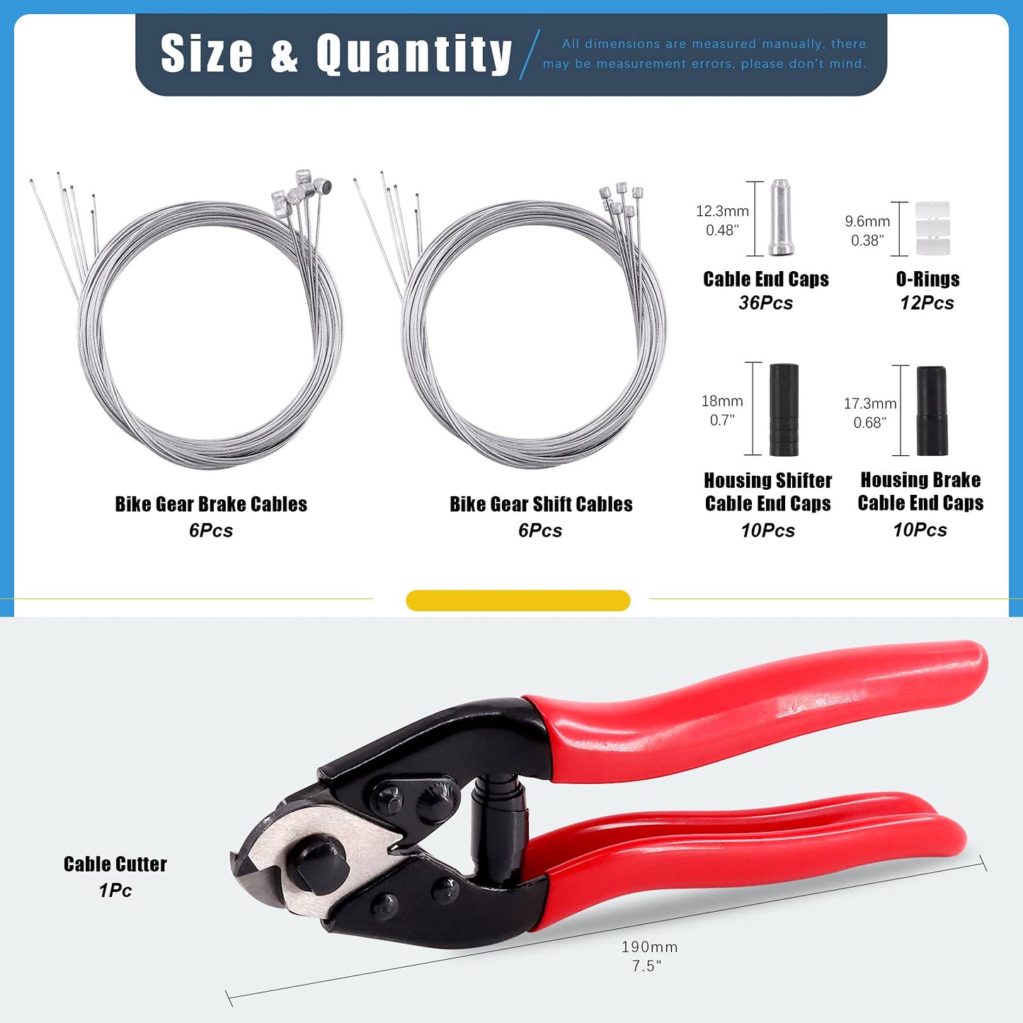 Glarks 81Pcs Stainless Steel Bicycle Cable Cutter and Bike Brake Cable Shifter Cable with End Caps, O-Rings Set for Mountain Bike, Road Bike