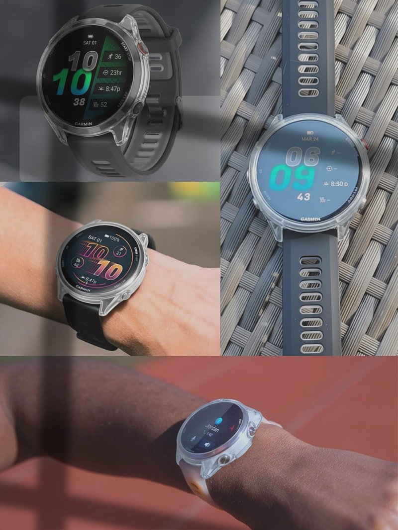 iDaPro [3Pack Clear Screen Protector Case for Garmin Forerunner 570 47mm,Full Protective Cover with Built-in 9H Tempered Glass &4 Silicone Dust Plugs,Hard PC Shell,Complete Protection for Running,Gym