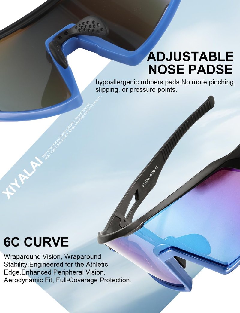 Xiyalai Cycling Sunglasses for Men Women - Sports Sunglasses for Running Baseball Softball Bike UV400 Protection.