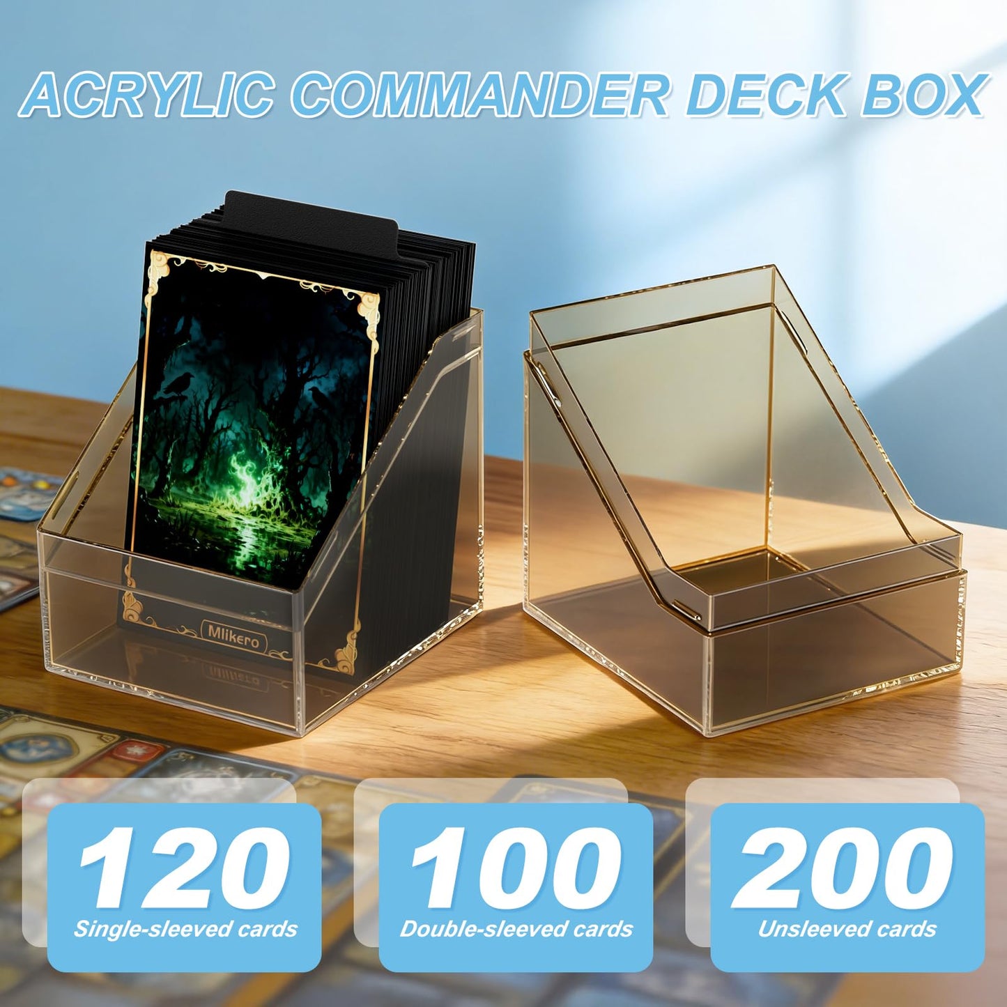 Mlikero Card Deck Cases, 6 Pack Acrylic Commander Deck Box Holding 100+ Sleeved Cards with 6 Dividers, Sturdy Card Storage Box Fit for MTG, TCG, Sports Cards (Black)