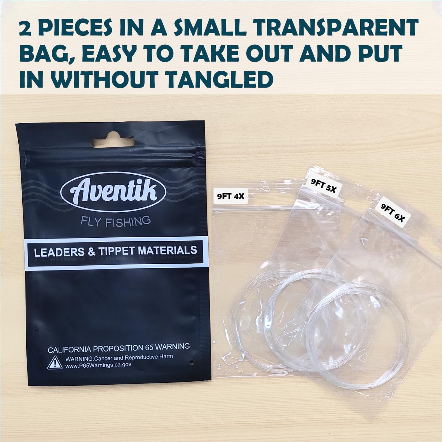 Aventik Fly Fishing Tapered Leader Pre-Tied Loop 9.0FT 6 Pack Tensile Strength- Abrasion Resistance- Low Memory Freshwater Saltwater (9.0FT-6pcs,7X)