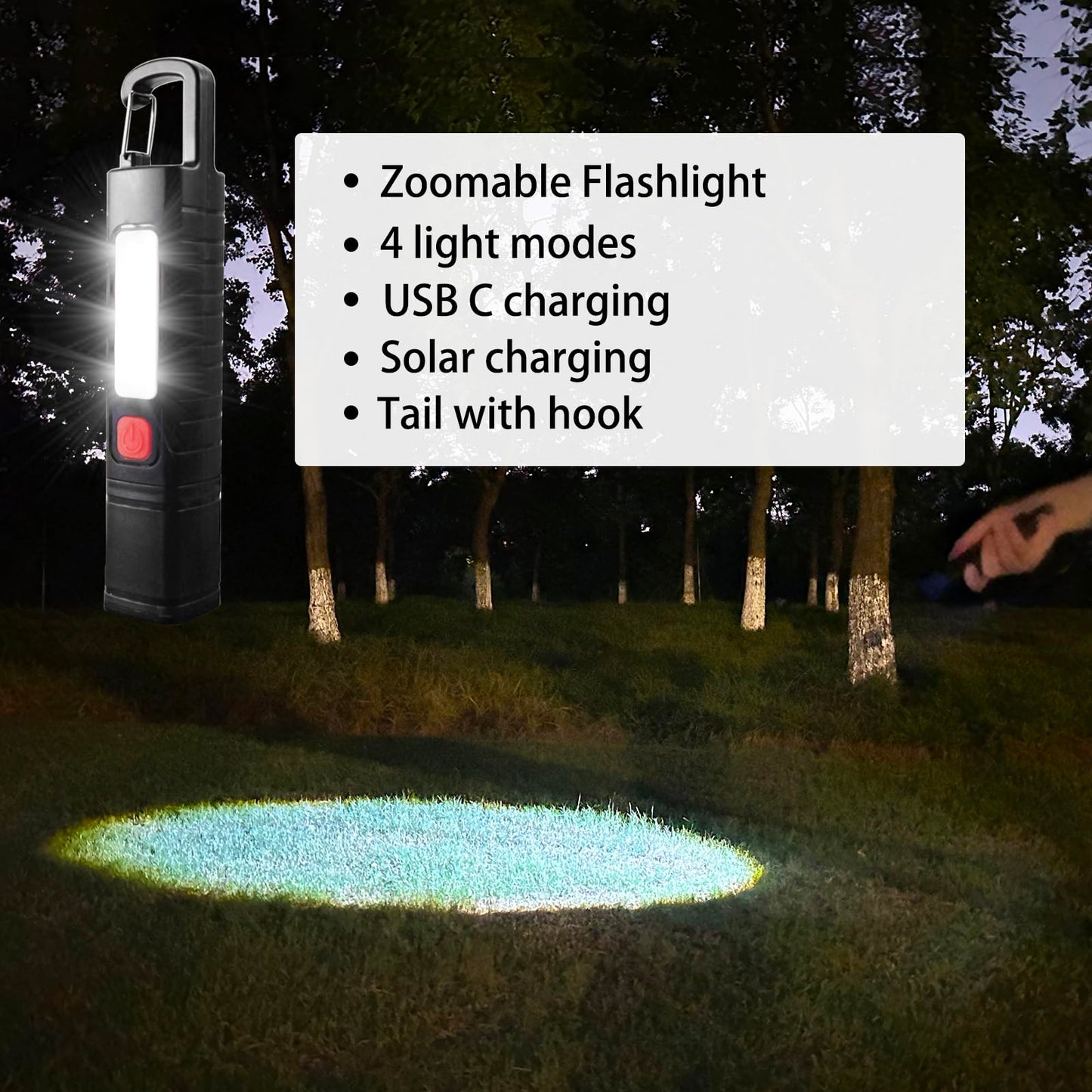Hilngav 2 Pack Solar Flashlight, Rechargeable Zoomable LED Flashlight, High Lumens Solar Powered Flashlights with Tail Hook Rechargeable Handheld Flashlights for Home Emergency Camping Hiking