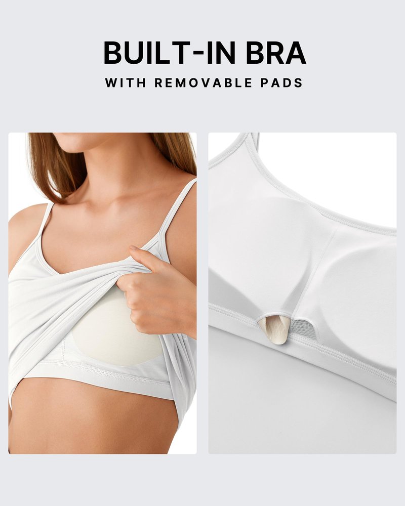G4Free Camisole with Built in Bra Yoga Workout Spaghetti Strap Tank Top Removable Padded Shelf Bras Camisoles (Pure White,M)