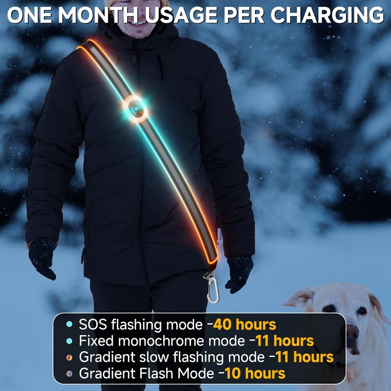 Reflective Sash for Walking at Night, Led Reflective Running Belt for Women & Men, Rechargeable High Visibility Safety Reflective Gear, Adjustable Light Reflector Vest Wear for Cycling Jogging
