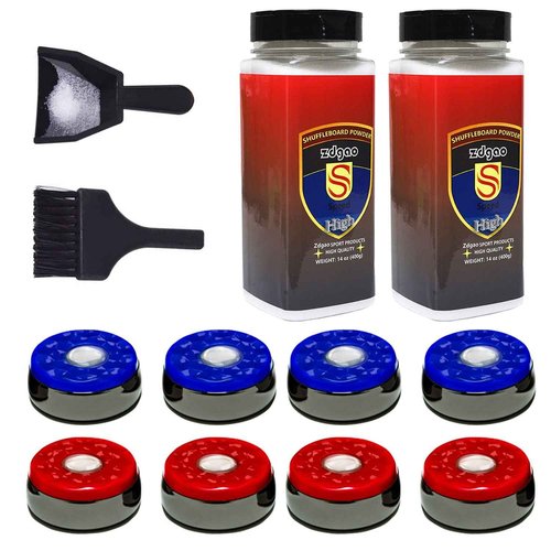 Shuffleboard Pucks w/Shuffleboard Wax High Speed (2 Cans), Mini Dustpan and Brush for Shuffleboard Table, Complete Shuffleboard Accessories Bundle (2 5/16" (58mm))